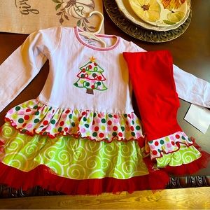 Boutique Christmas Outfit! Polka dot Christmas Tree Tunic and Ruffle Pants.